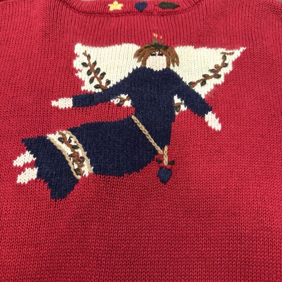 Vintage Quacker Factory Christmas Sweater Angels Cardigan Sz 1X Red Embroidered - Picture 9 of 10